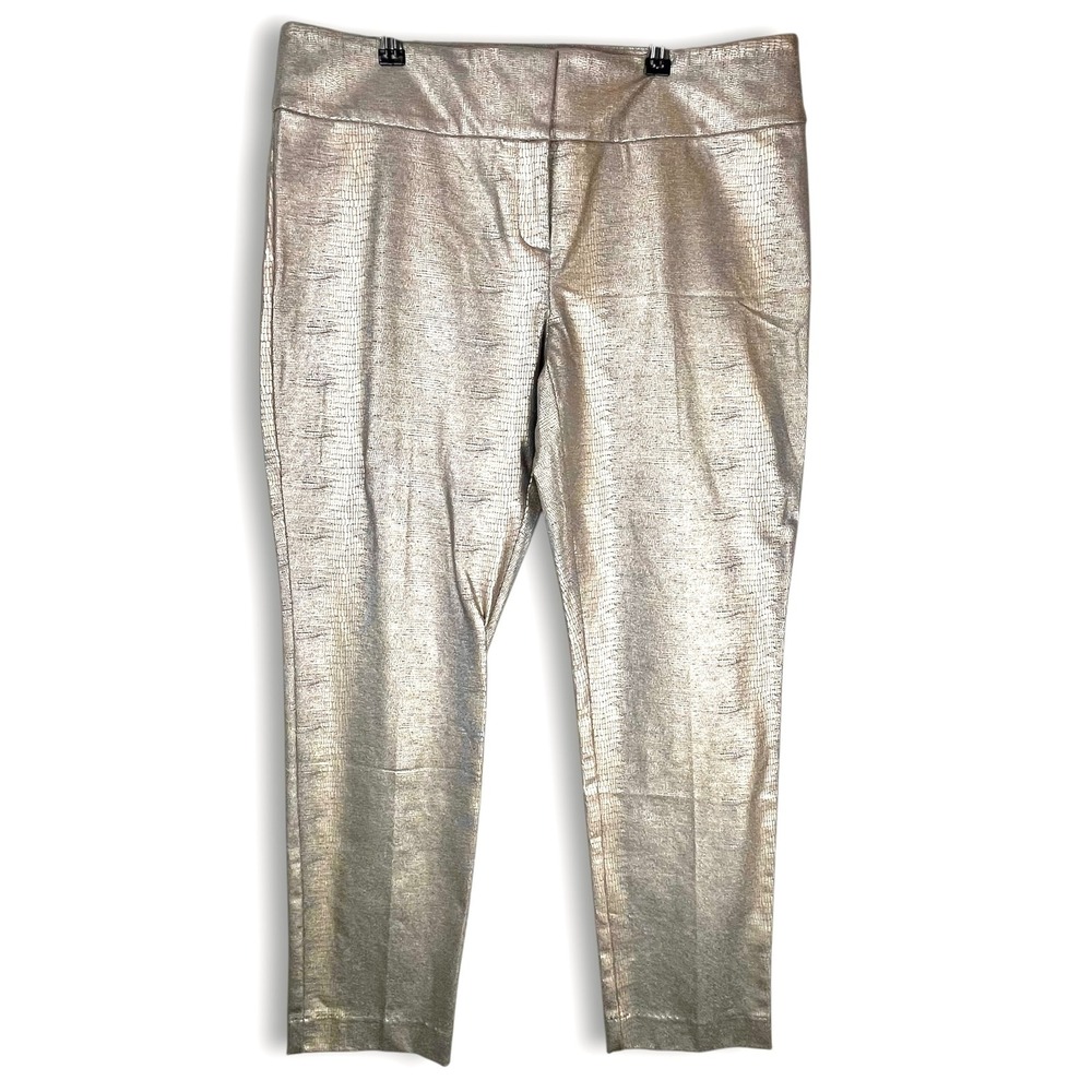 Alfani Gold Metallic Snakeskin Print Pants Womens 14 Slim Leg Party Trousers